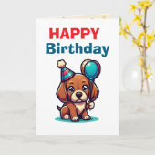 Cartoon Puppy Birthday Card - Modern Cute Karte (Gelbe Blume)