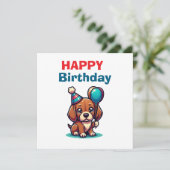 Cartoon Puppy Birthday Card - Modern Cute Karte (Stehend Vorderseite)