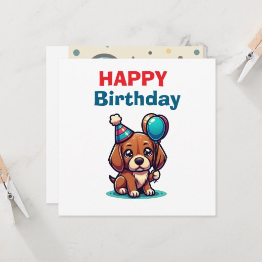 Cartoon Puppy Birthday Card - Modern Cute Karte (Vorderseite/Rückseite Beispiel)