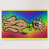 Cartoon Puzzle: Niedlich sitzender Hund, Regenboge Puzzle (Horizontal)