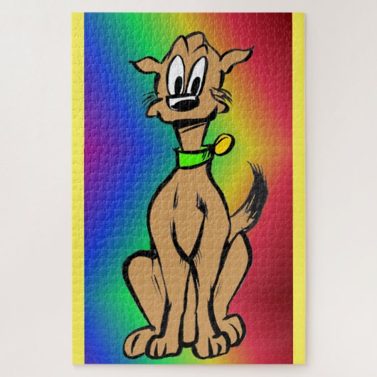 Cartoon Puzzle: Niedlich sitzender Hund, Regenboge Puzzle (Vertikal)