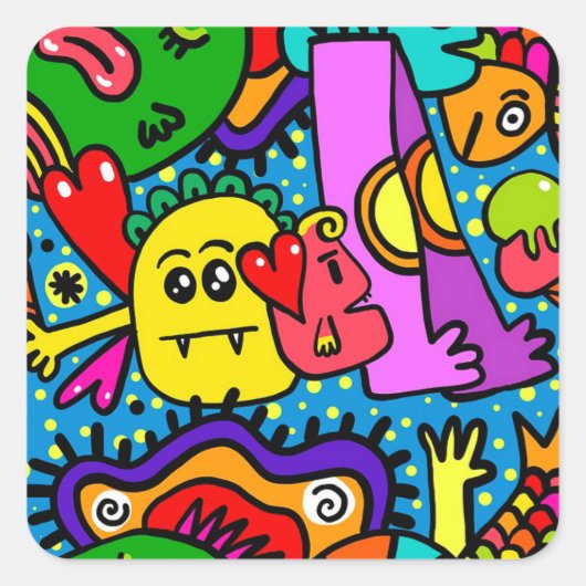 Cartoon Quadratischer Aufkleber (Vorderseite)