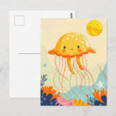 Cartoon Qualle Floating by Coral Reef Postkarte (Vorne/Hinten)