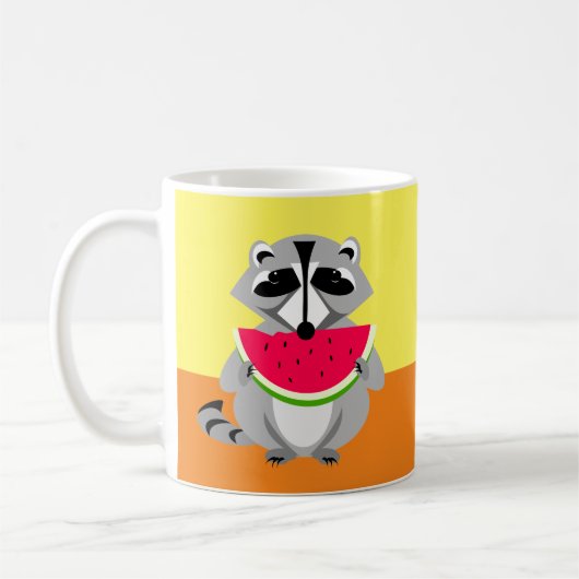 Cartoon Raccoon mit Wassermelone Kaffeetasse (Links)