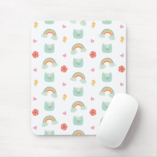 Cartoon Rainbow Cat Pattern Mousepad (Mit Mouse)