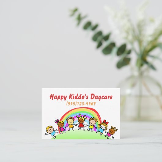 Cartoon Rainbow Daycare Kinderbetreuung Business C Visitenkarte (Stehend Vorderseite)