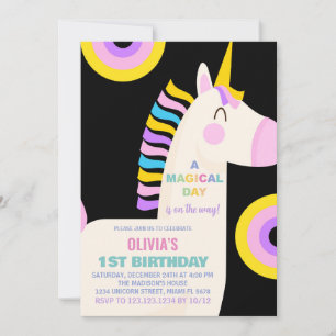 Cartoon Rainbow Unicorn Einladung zum Geburtstag