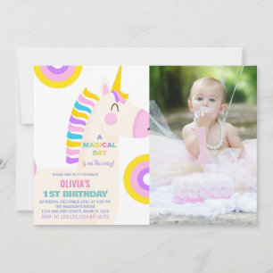Cartoon Rainbow Unicorn Geburtstag Einladungen Fot