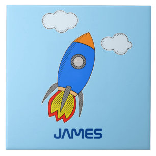 Cartoon-Rakete im blauen Himmel-Nursery-Dekor Fliese