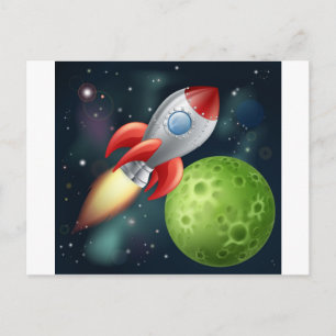 Cartoon-Rakete im Weltraum Postkarte