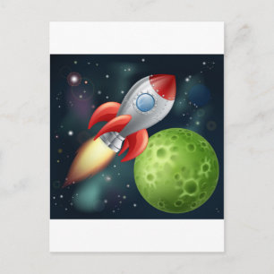 Cartoon-Rakete im Weltraum Postkarte