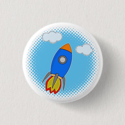 Cartoon-Rakete in Blue Sky-Halftones Button (Vorderseite)