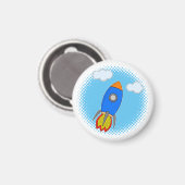 Cartoon-Rakete in Blue Sky-Halftones Magnet (Vorderseite/Rückseite)