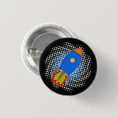 Cartoon-Rakete mit Halftones-Galaxie Button (Vorne & Hinten)