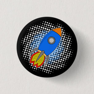 Cartoon-Rakete mit Halftones-Galaxie Button