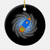 Cartoon-Rakete mit Halftones-Galaxie Keramik Ornament (Hinten)