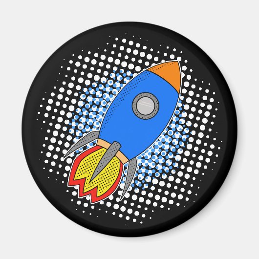 Cartoon-Rakete mit Halftones-Galaxie Magnet (Vorne)
