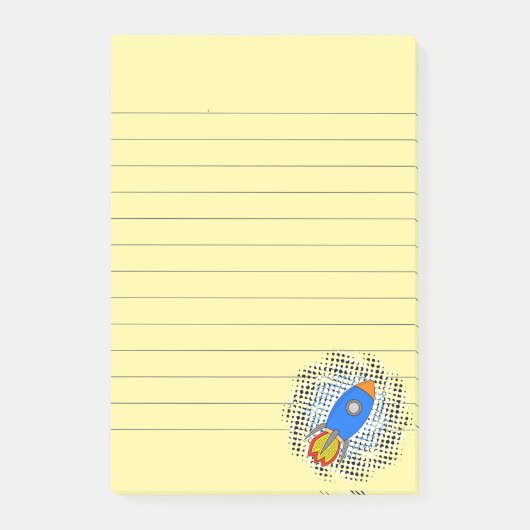 Cartoon-Rakete mit Halftones-Galaxie Post-it Klebezettel (Vorderseite)