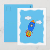 Cartoon-Rakete Postkarte (Vorne/Hinten)