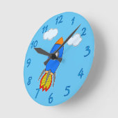 Cartoon-Rakete Runde Wanduhr (Winkel)