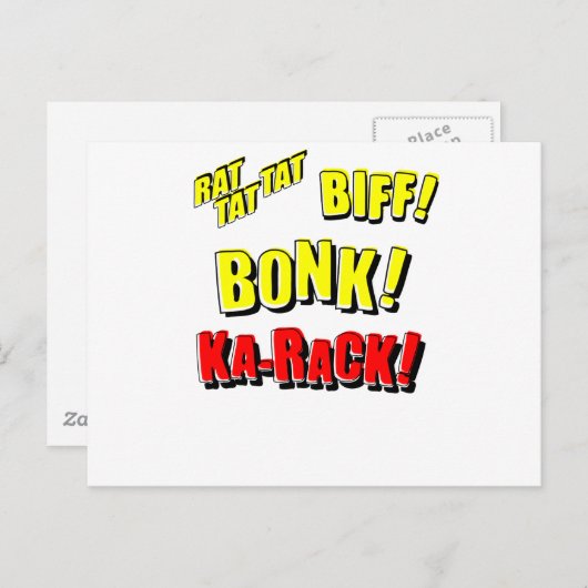 Cartoon RAT TAT TAT, BIFF! BONK! KA-RACK! Postkarte (Vorne/Hinten)