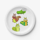 Cartoon Raupen Gelbbraun Pappteller (Vorderseite)