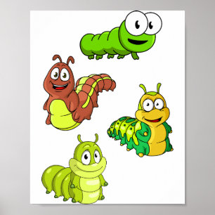 Cartoon Raupen Gelbbraun Poster