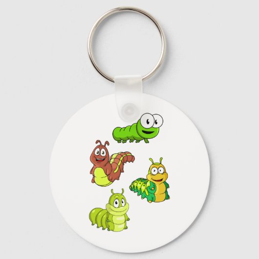 Cartoon Raupen Gelbbraun Schlüsselanhänger (Rückseite)