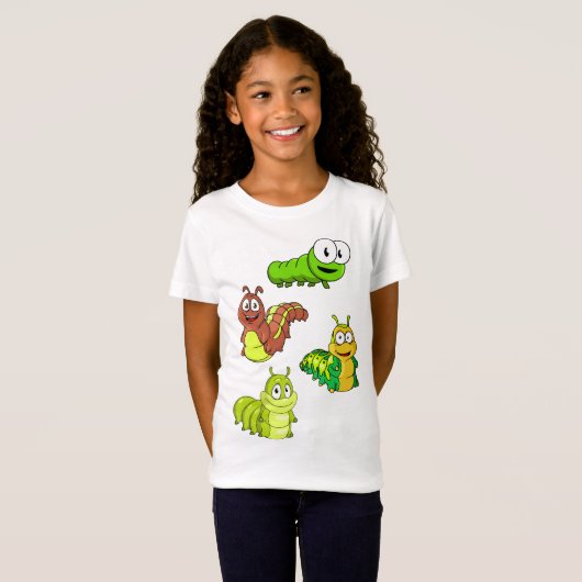 Cartoon Raupen Gelbbraun T-Shirt (Vorne ganz)