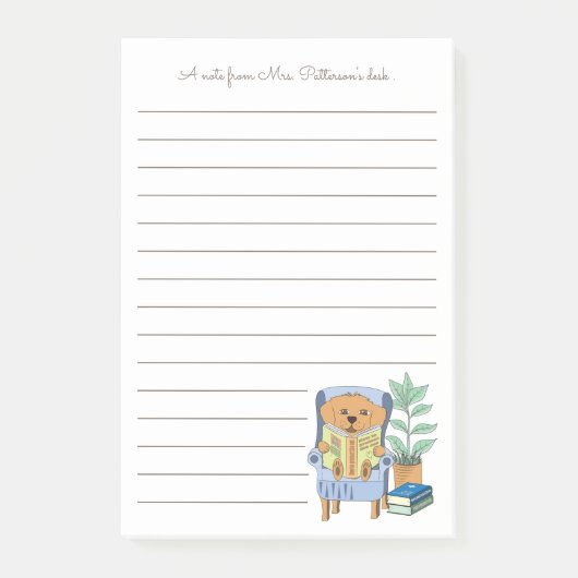 Cartoon Reading Dog Librarian Notes Post-it Klebezettel (Vorderseite)