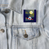 Cartoon Red Airplane Flying In Night Sky Button (Beispiel)