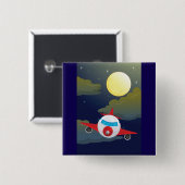 Cartoon Red Airplane Flying In Night Sky Button (Vorne & Hinten)