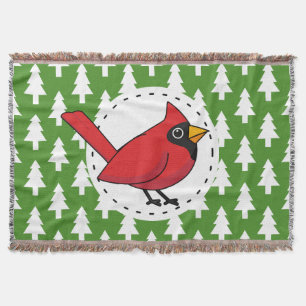Cartoon Red Kardinal auf Green White Pines Muster Decke