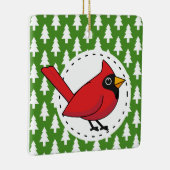 Cartoon Red Kardinal auf Green White Pines Muster Keramikornament (Rechts)