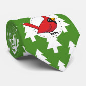 Cartoon Red Kardinal auf Green White Pines Muster Krawatte (Gerollt)
