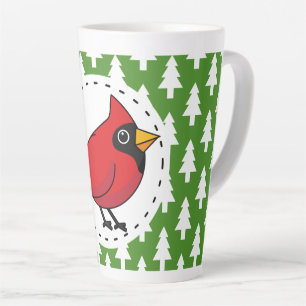 Cartoon Red Kardinal auf Green White Pines Muster Milchtasse
