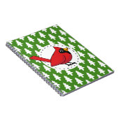 Cartoon Red Kardinal auf Green White Pines Muster Notizblock (Rechte Seite)
