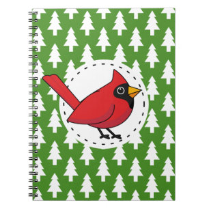 Cartoon Red Kardinal auf Green White Pines Muster Notizblock