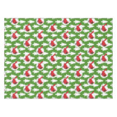 Cartoon Red Kardinal auf Green White Pines Muster Tischdecke (Vorderseite (Horizontal))
