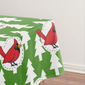 Cartoon Red Kardinal auf Green White Pines Muster Tischdecke (Beispiel)