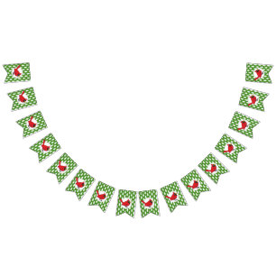 Cartoon Red Kardinal auf Green White Pines Muster Wimpelkette