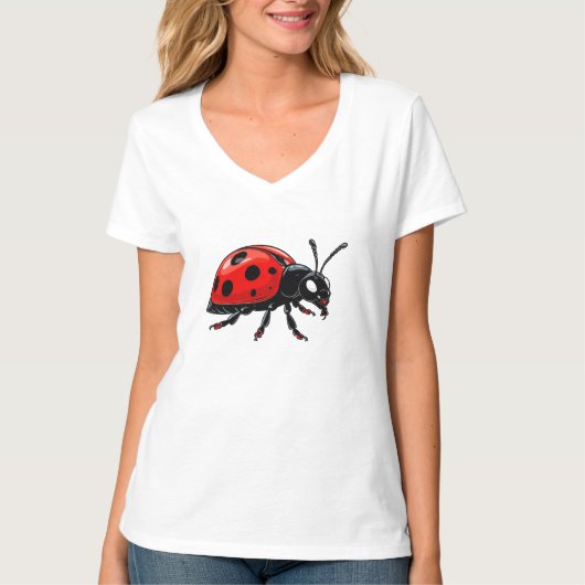 Cartoon Red Ladybug Cute Insect Character T-Shirt (Vorderseite)