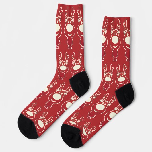 Cartoon Reindeer Red Pattern Socken (Linkes Detail)