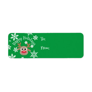 Cartoon Reindeer Snowflake Grünes Weihnachtsgesche