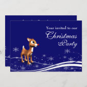 Cartoon Reindeer Weihnachtsfest Party Einladung (Vorne/Hinten)