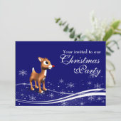 Cartoon Reindeer & Weihnachtsmann Weihnachts-Party Einladung (Stehend Vorderseite)