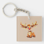 Cartoon reindeer with red nose and lights schlüsselanhänger (Vorderseite)