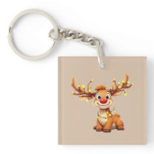 Cartoon reindeer with red nose and lights