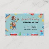 Cartoon Reinigungsdienste für Haushaltshilfe Visitenkarte (Vorderseite)