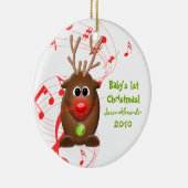 Cartoon Rentier Babys Erste Weihnachtsfeier Keramikornament (Rechts)